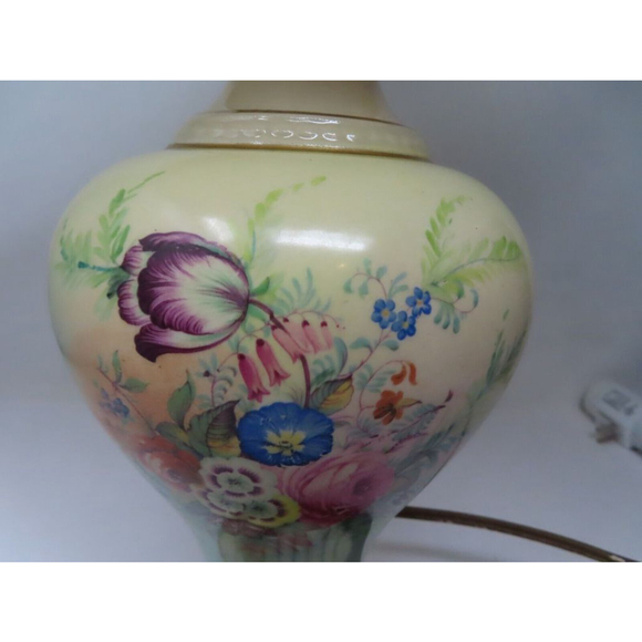 Mid Century Vtg Hand Painted Floral Gold Porcelain Urn Table Lamp 16" Electric - Picture 2 of 11